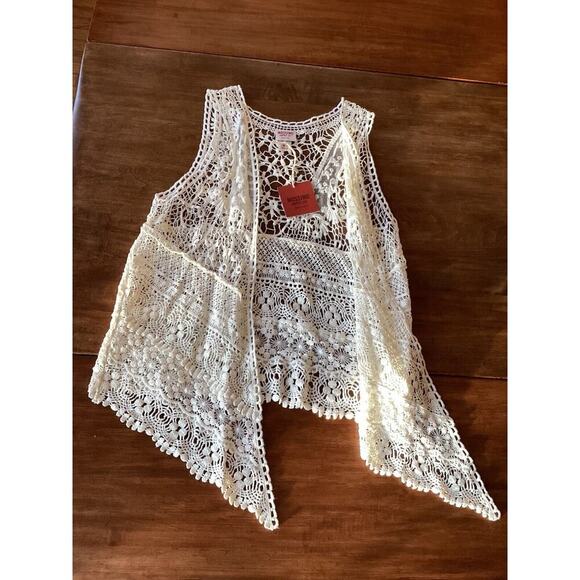 MOSSIMO Bohemian Lace Open Front Vest BOHO CHIC 100% Cotton Ivory Medium - Large - Picture 3 of 14